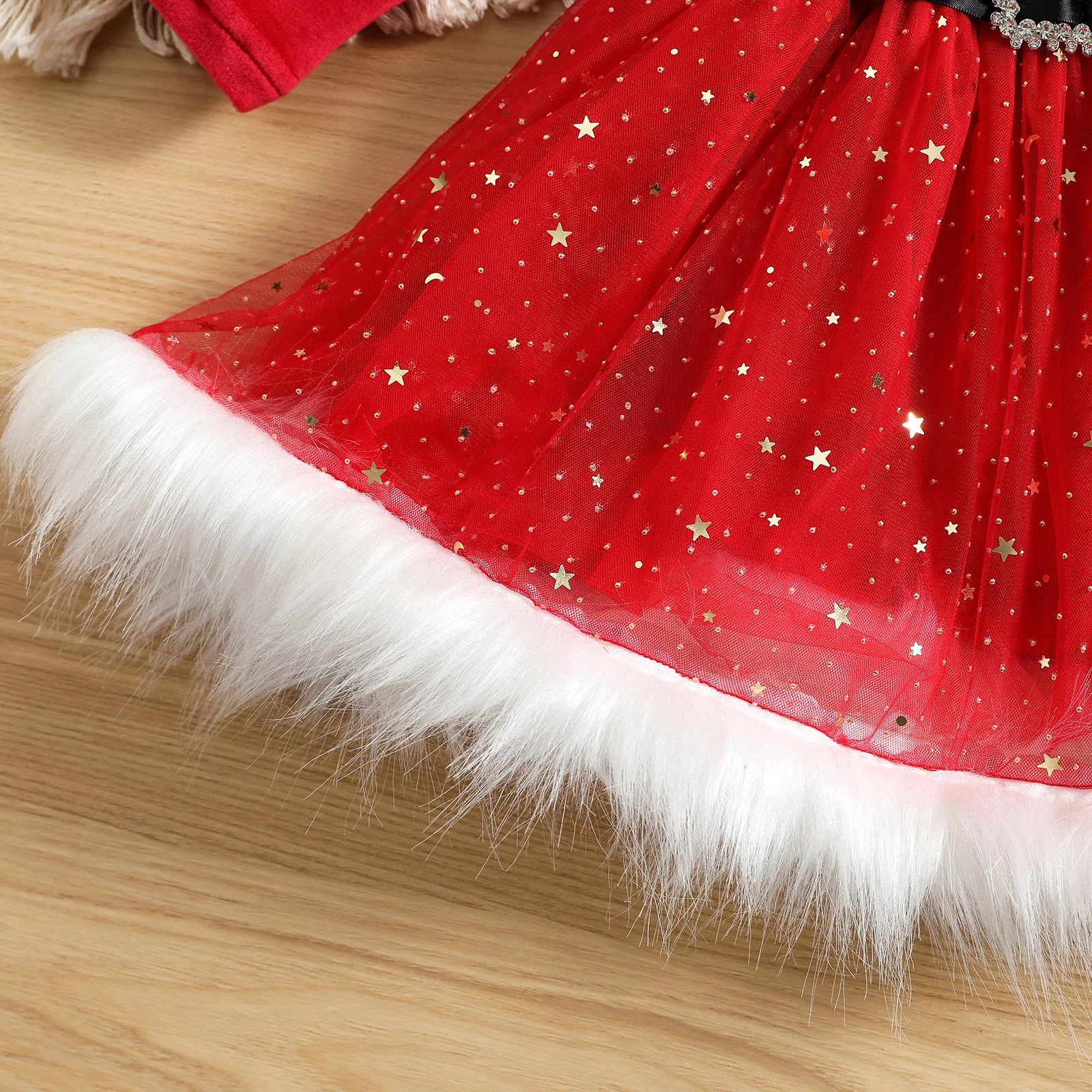 0-5Y Toddler Baby Girl Christmas Dress Long Sleeve Santa Claus Red Tulle Dress for Girls Xmas Party Princess Dress Outfit