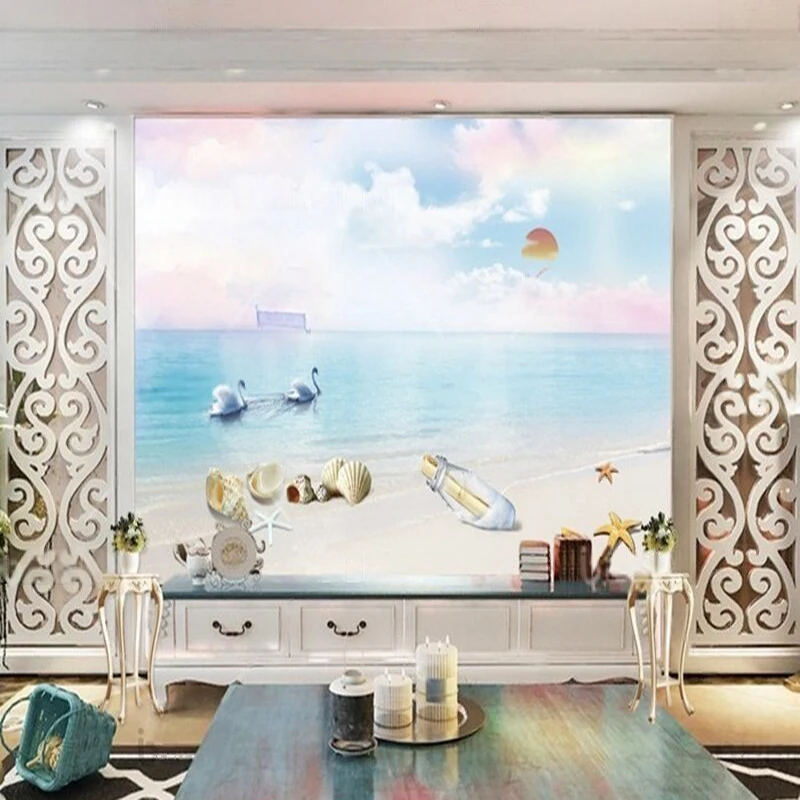 

Пляжные ракушки морская звезда восход солнца гостиная ТВ роскошное украшение дома спальня фон стены