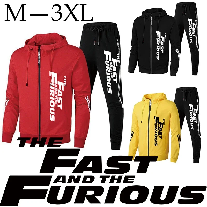 New Men\'s Tracksuit Autumn and Winter Sweatpants Two-Piece Set Printing Sport Jacket+Running Trousers Fast and Furious Overcoat