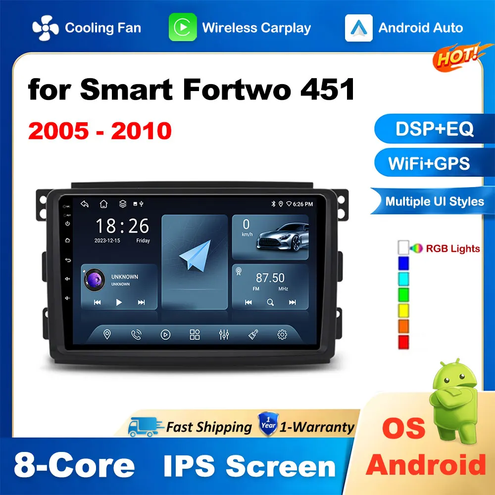 

Android Auto Car Radio for Smart Fortwo 451 2005 - 2010 Multimedia Video Player GPS Navi 4G Carplay Stereo IPS Head Unit