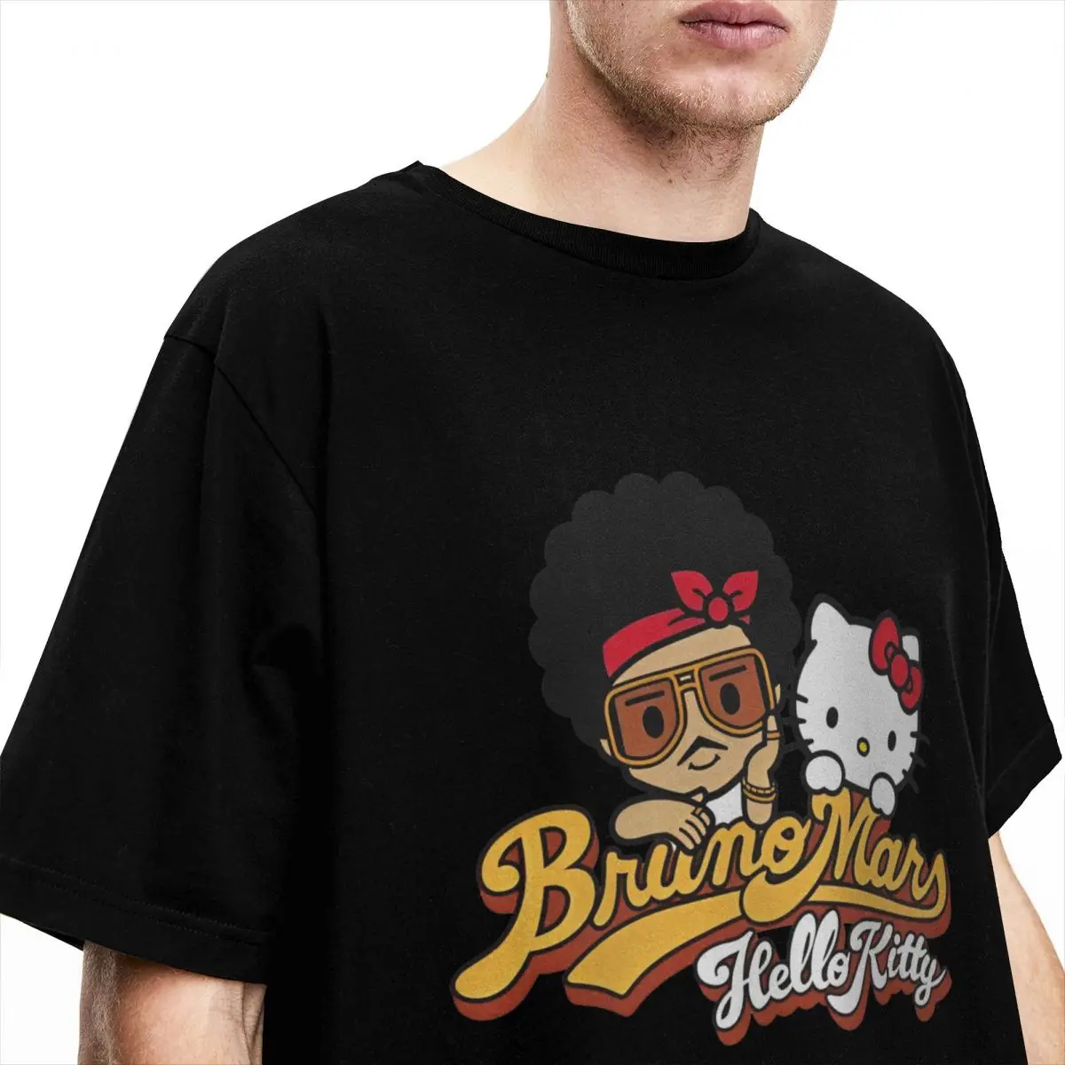 Bruno Mars T Shirt Men\'s Hellos Kittys Street Style Cotton T Shirts Summer Round Neck Hip Hop Shirt Hot Sale Oversized Clothing