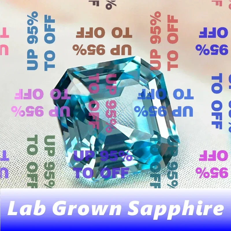 ALab Grown Sapphire Asscher Shape  Aquamarine Color VVS1 Charms for Jewelry Making DIY Ring Necklace Earrings Main Materials