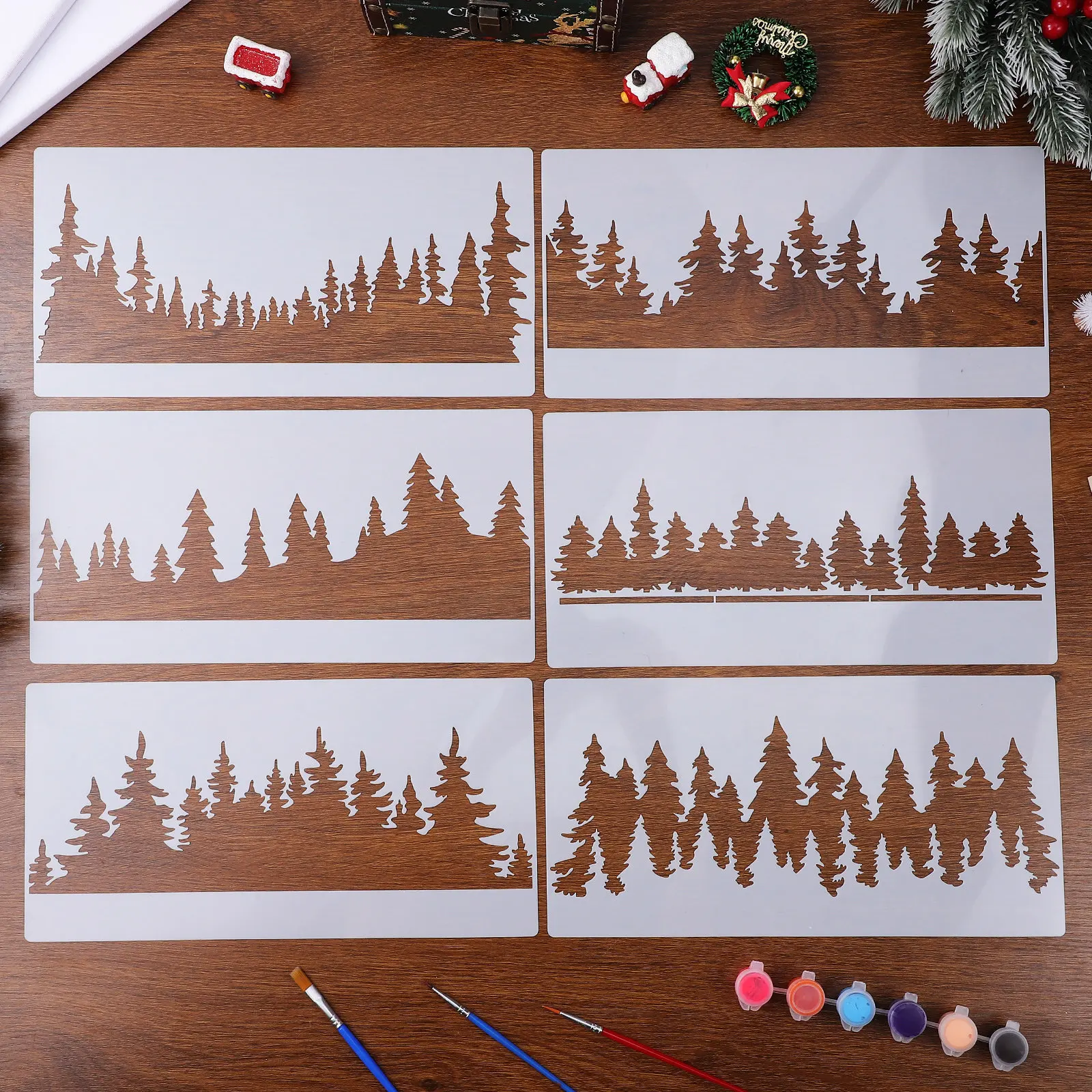10 pcs Painting Stencils Reusable Templates Wall Number Halloween Christmas New Year Pine Tree Stencil Spray Painting Stencils