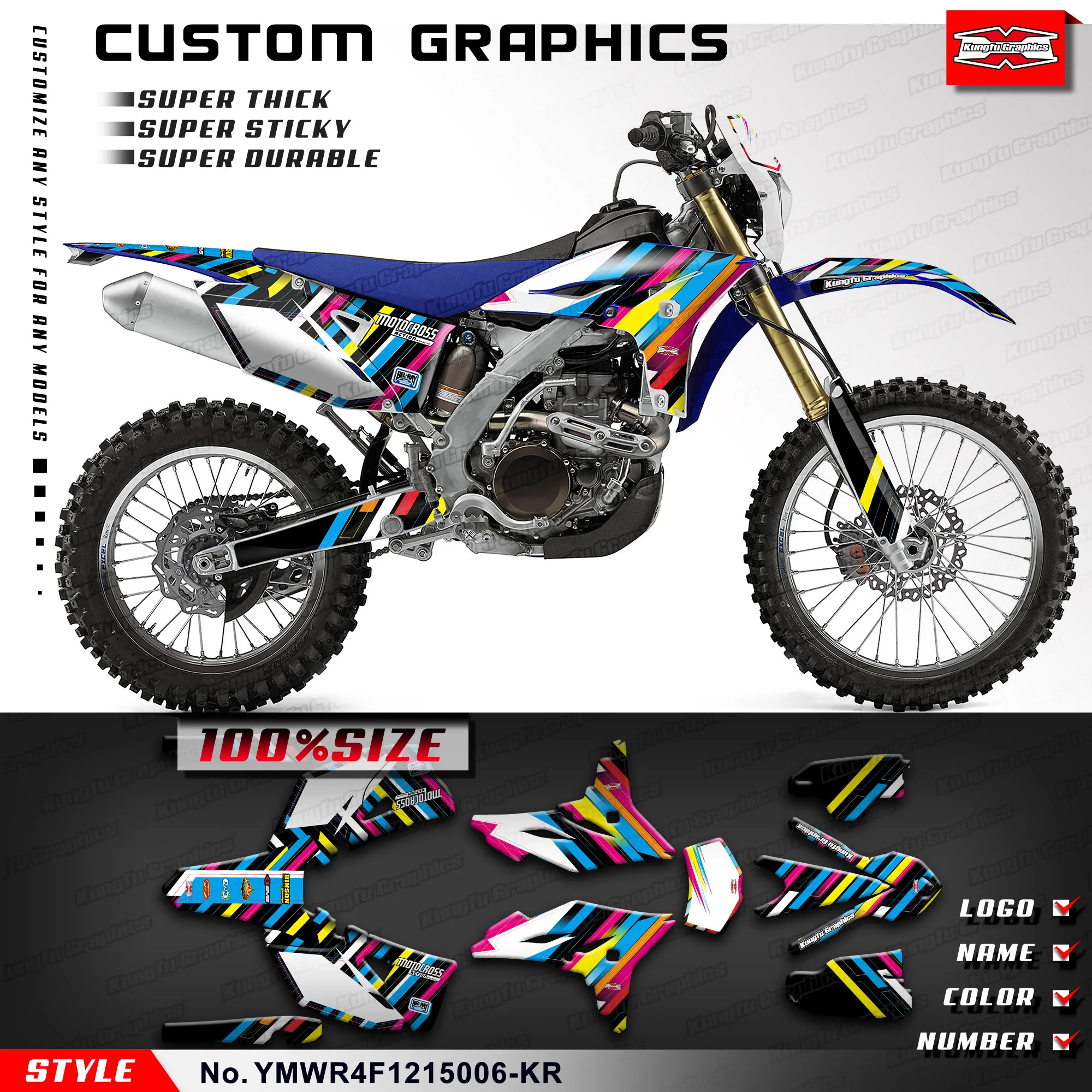 

KUNGFU GRAPHICS MX Stickers Custom Decal Kit for Yamaha WR450F 2012 2013 2014 2015 YMWR4F1215006-KR