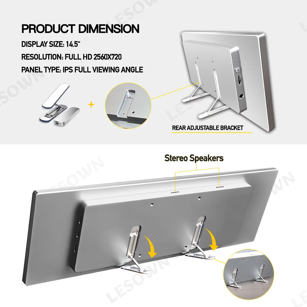LESOWN 14,5 pulgadas 2560x720 Monitor táctil portátil de barra larga USB C HDMI 2,5 K 1500:1 PC portátil pantalla auxiliar para ordenador de ventana