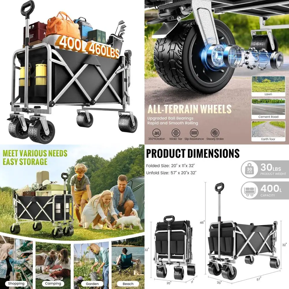 

Складной двухэтажный универсал большой вместимости с тормозами — 54 удлиненных, грузоподъемность 660 фунтов, вездеходные большие колеса для кемпинга, покупок