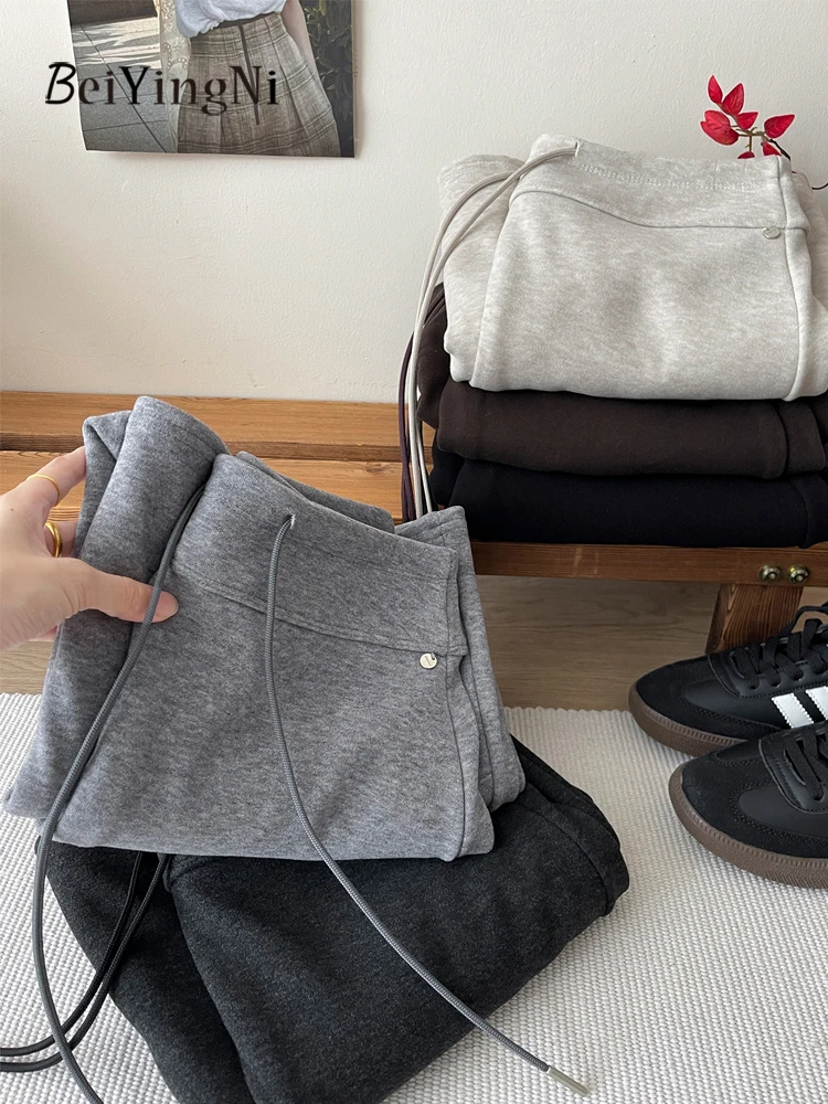 Beiyingni 2025 Korean Straight Midi Skirt Women Cashmere Drawstring Split Pack Hip A-line Long Skirts Ladies Solid Color Faldas