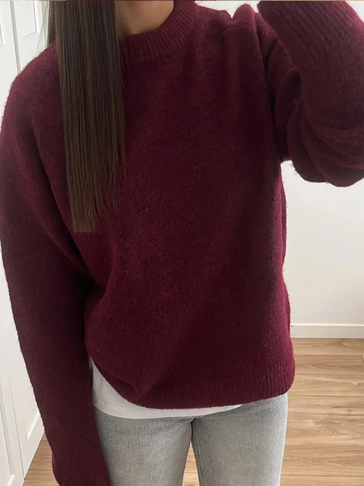 Pull Triblockchain Marron à Col Rond et Manches sulfpour Femme, Chandail Chic, Décontracté, Optique, Chaud, Automne Hiver