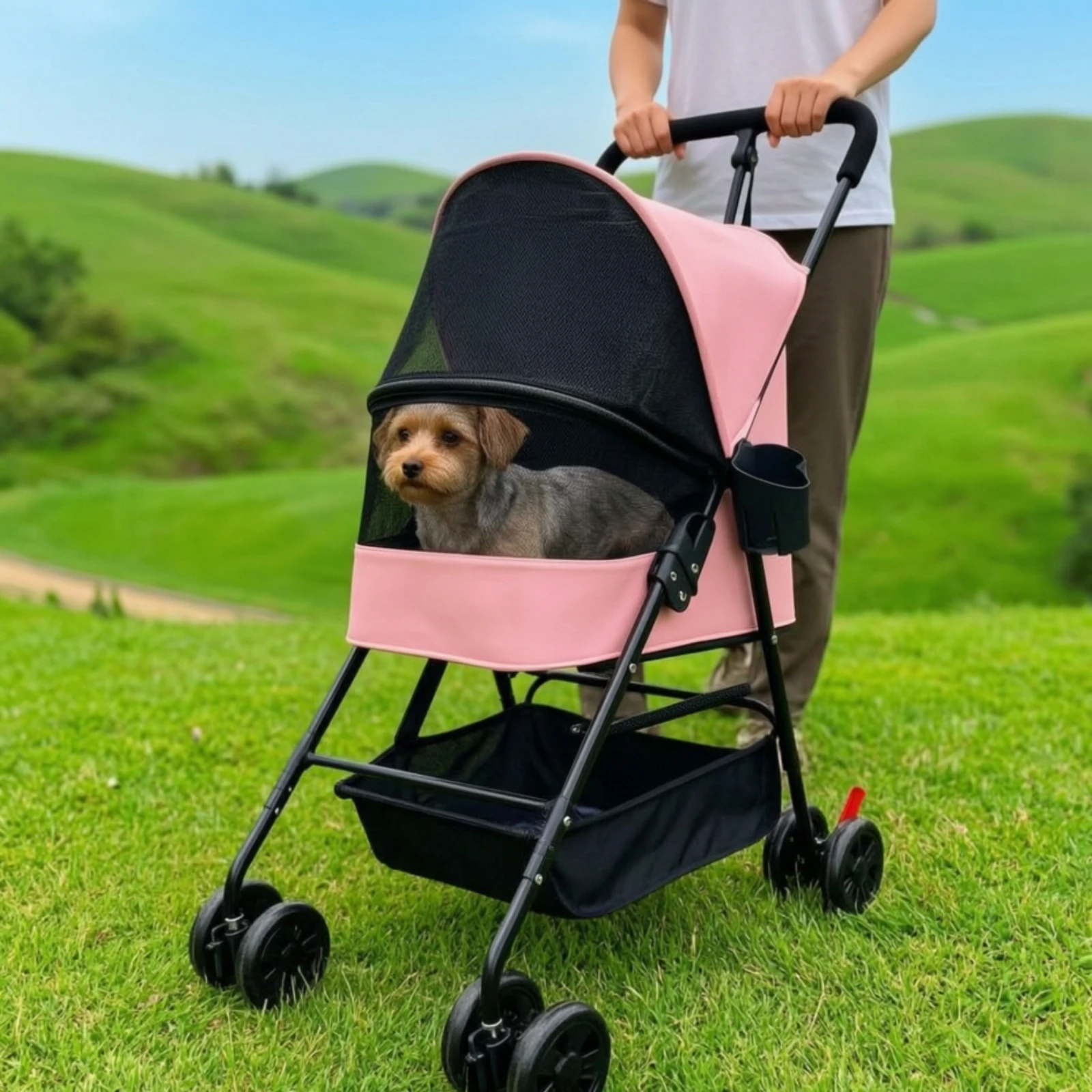 Pet Stroller with Cup Holder Compact Foldable Pet Stroller Water-Resistant Collapsible for Dogs, Daily Walks, Outdoor