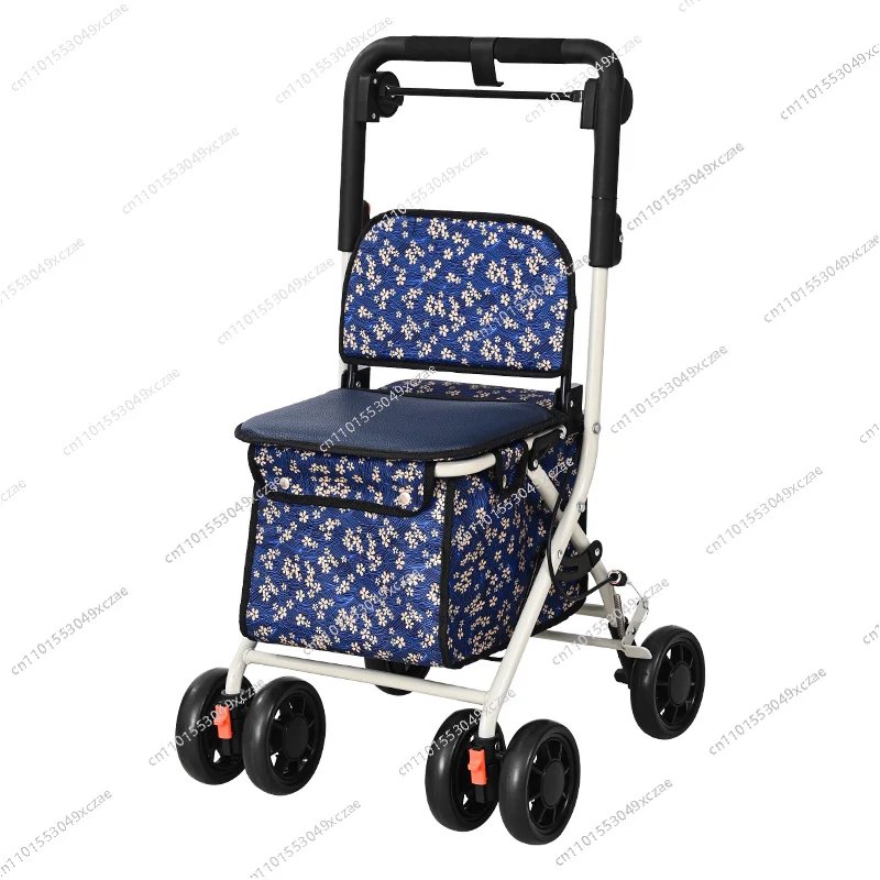يقوم كبار السن يدفع عربة تسوق البقالة، المشي لكبار السن، بأربع عجلات، خفيف، قابل للطي، عربة سحب صغيرة