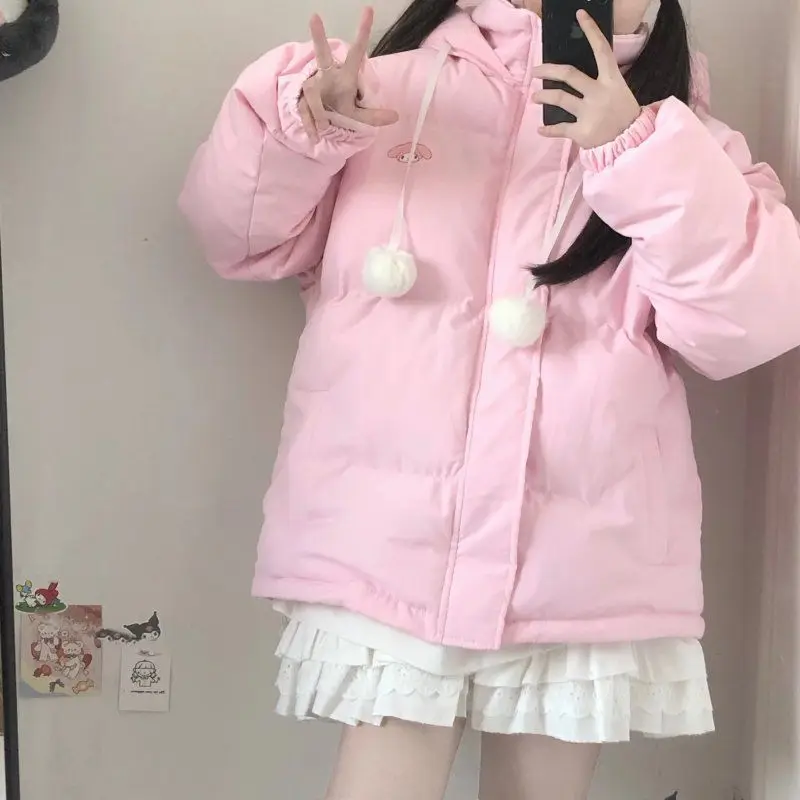 Sanrio My Melody Padded Jacket Women Kawaii 2022 Autumn Winter New Cartoon Niche Pink Stand Collar Short Thick Warm Jacket