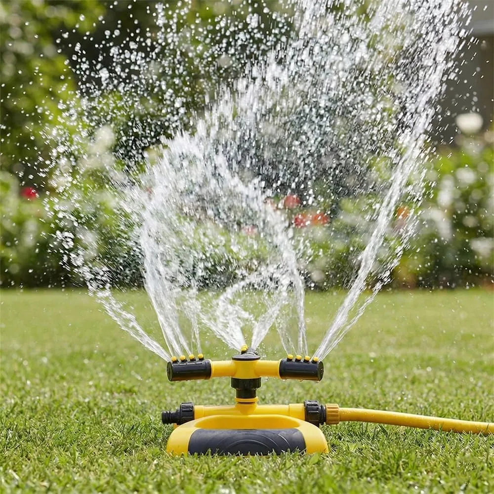 360-Degree Automatic Rotating Sprinkler with Base Large Coverage Garden Yard Water Sprinkler Fit Standard Hose Irrigation Tool