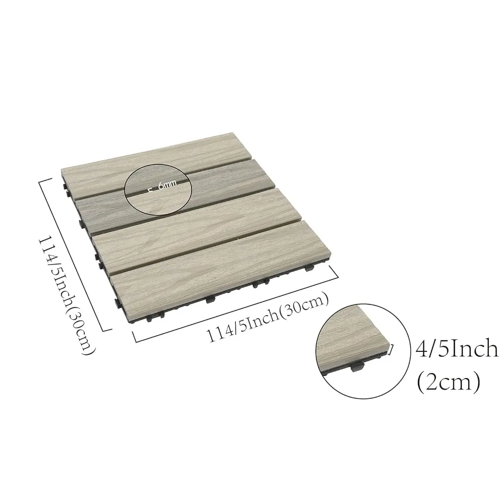 Wood-Plastic Composite Patio Deck Tiles,DIY Interlocking Decking Tiles, Floor Tile,Water Resistant Indoor Outdoor  Size 12