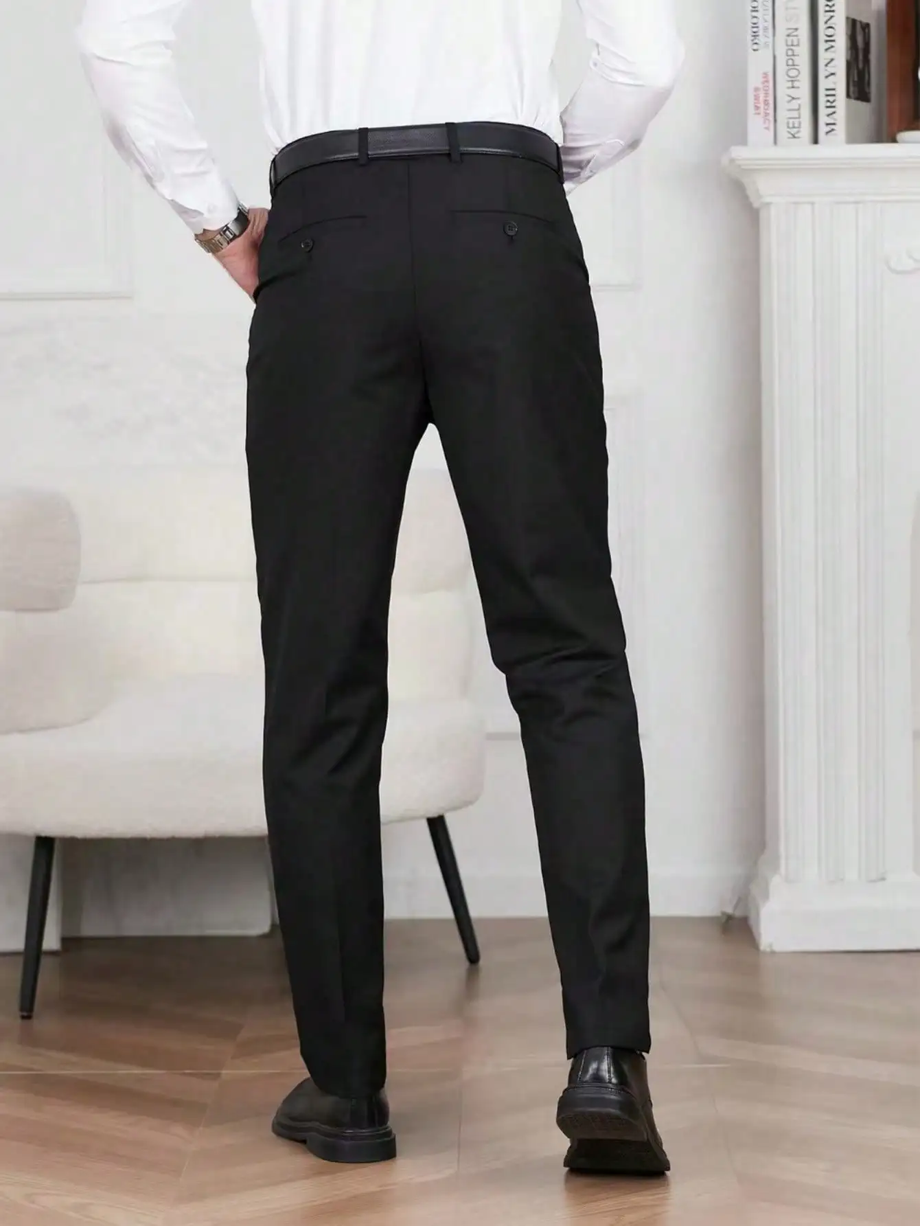 

Men's Classic Fit Solid Black Dress Pants with Slant Pockets, Formal Wear