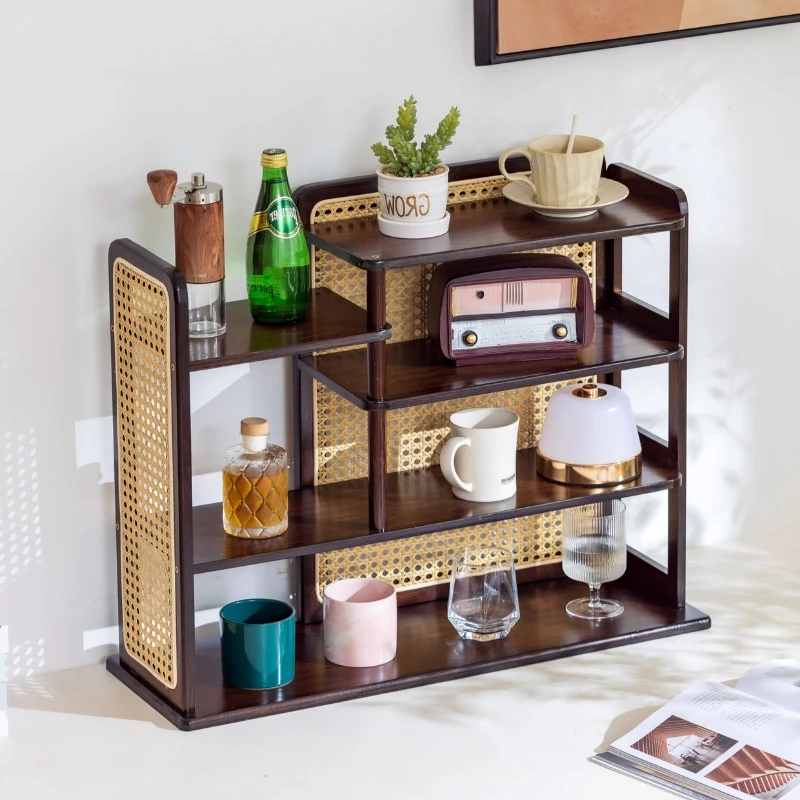 Firm Japanese-style desktop shelf, kitchen simple storage rack, log feng shui cup, mug, multi-layer cup holder, display shelf