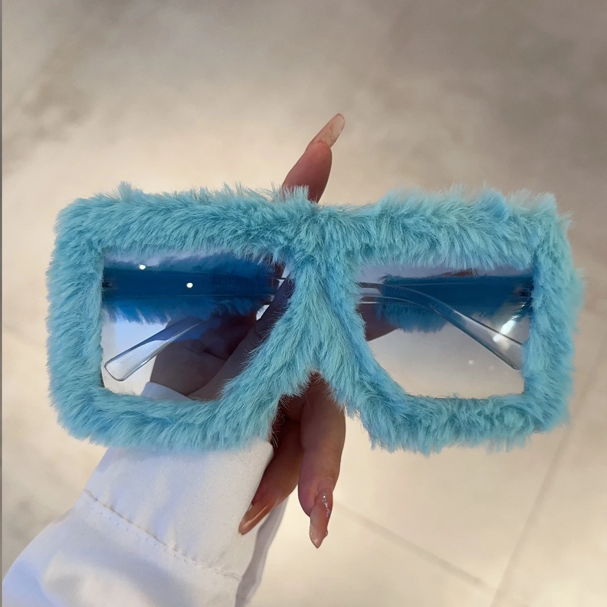 KAMMPT Oversized Square Women Sunglasses New Fashion Furrry Frame Gradient Shades Eyewear Retro Brand Design Winter Sun Glasses