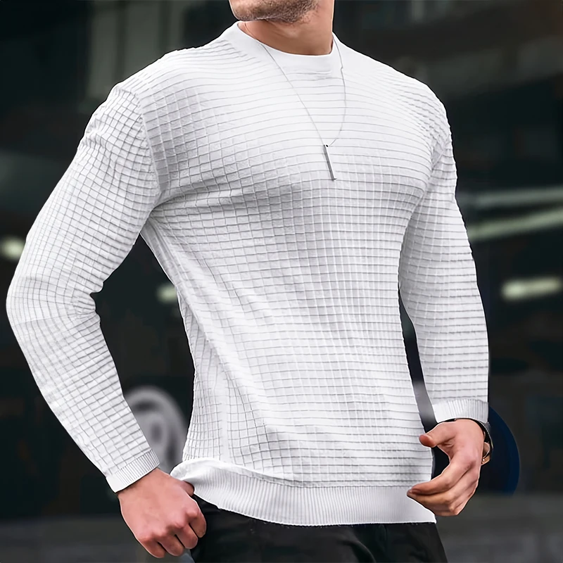 New Men's T-shirt Round Neck Casual Slim Long-sleeved T-shirt Men's Knitwear Outdoor Sports Clothing Solid Color Loose Men Tops