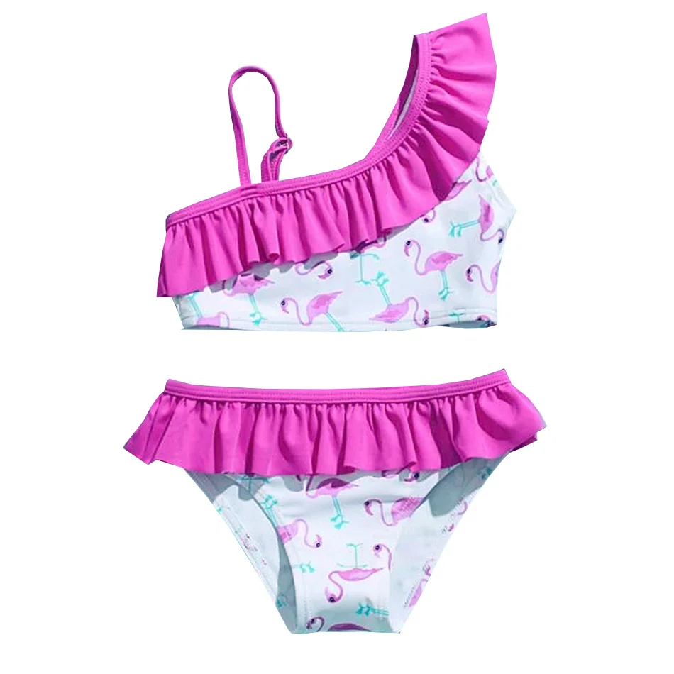 3-14 Years Baby Girl Swimsuit Kids Flamingo Two Piece Children\'s Swimwear Falbala Teenager Girl Bikini Set Girls Bathing Suits