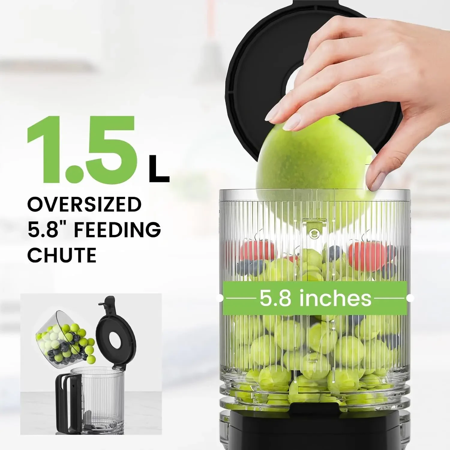 Juicer, 350W Slow Cold Press Juicer with 6.5" Extra-Large Feeding Chute, Juicer Machines for Whole Fruits and Vegetables, Easy t