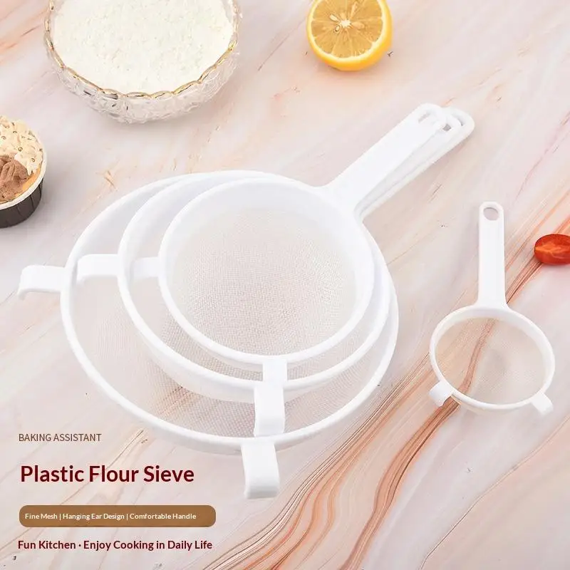 1 Unit Plastic Fine Mesh Spoon Strainer Kitchen Nut Milk Filter Flour Sieve With Handle Soy Milk Coffee Filter Colanders Tools