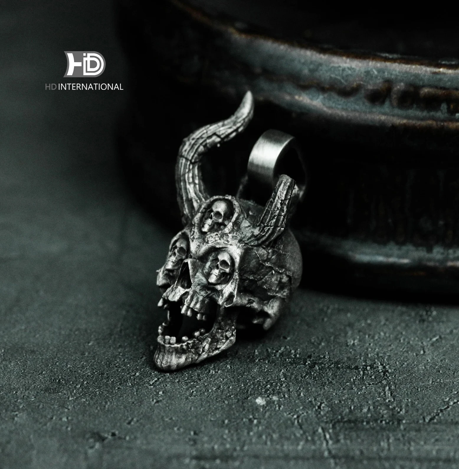 925 silver three-eyed skull pendant, demon pendant, horned skull pendant, evil clown clown skull pendant necklace