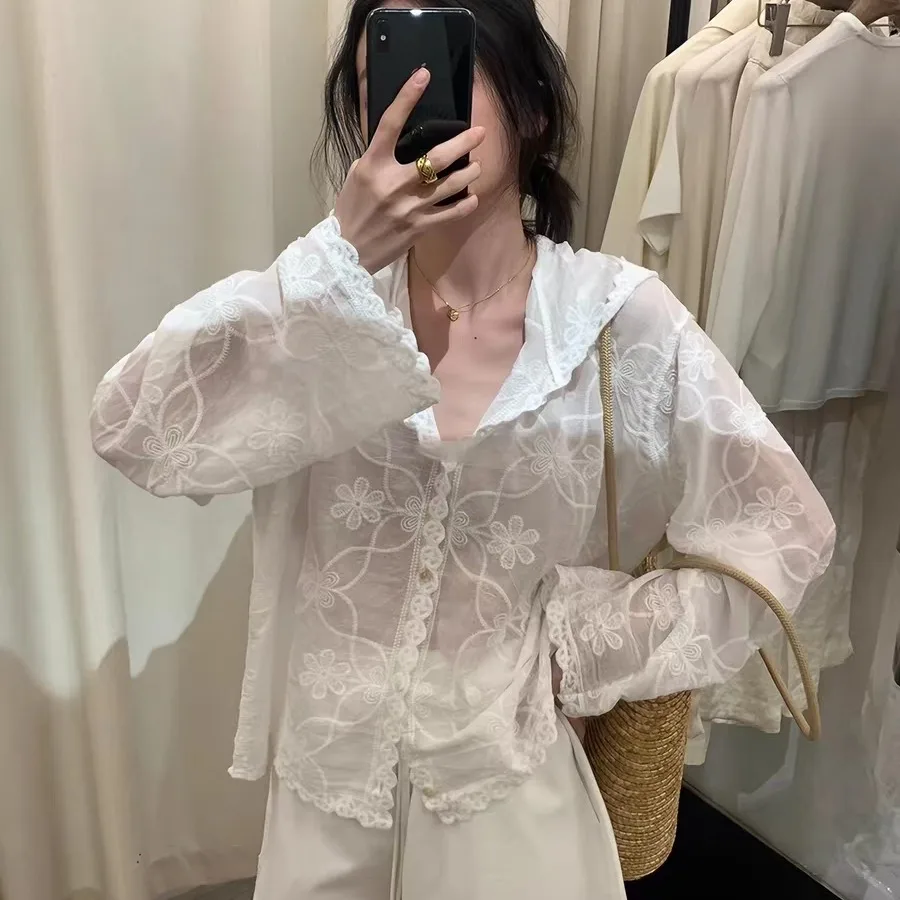 

plus Size Women's Summer New Hat Sun Protection Shirt Thin Breathable Top Covering Shirt Commute Style Loose Fit Long Sleeve