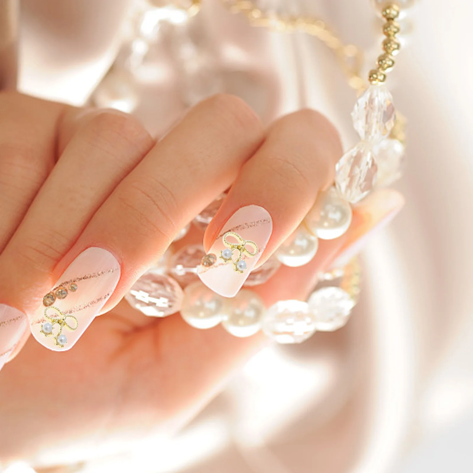 

20Pcs Elegant Bow Nail Art Charms 3D Rhinestone Pearl Manicure Decor for DIY Nail Design Sparkle Manicure Charms
