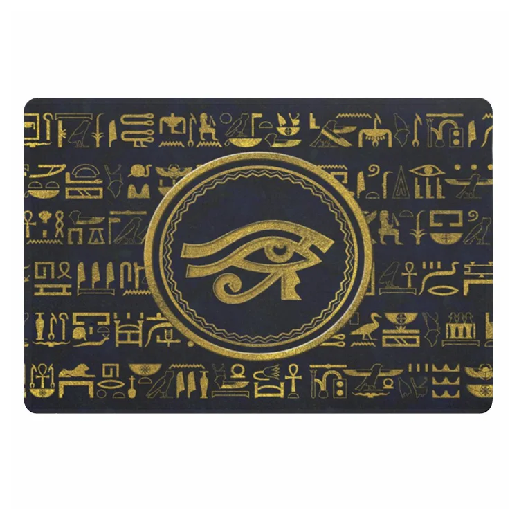 Ethnic Black Gold Egyptian Eye of Horus Welcome Doormat for Front Door Traditional Egypt Door Mat Rubber Floor Rug Carpet Decor