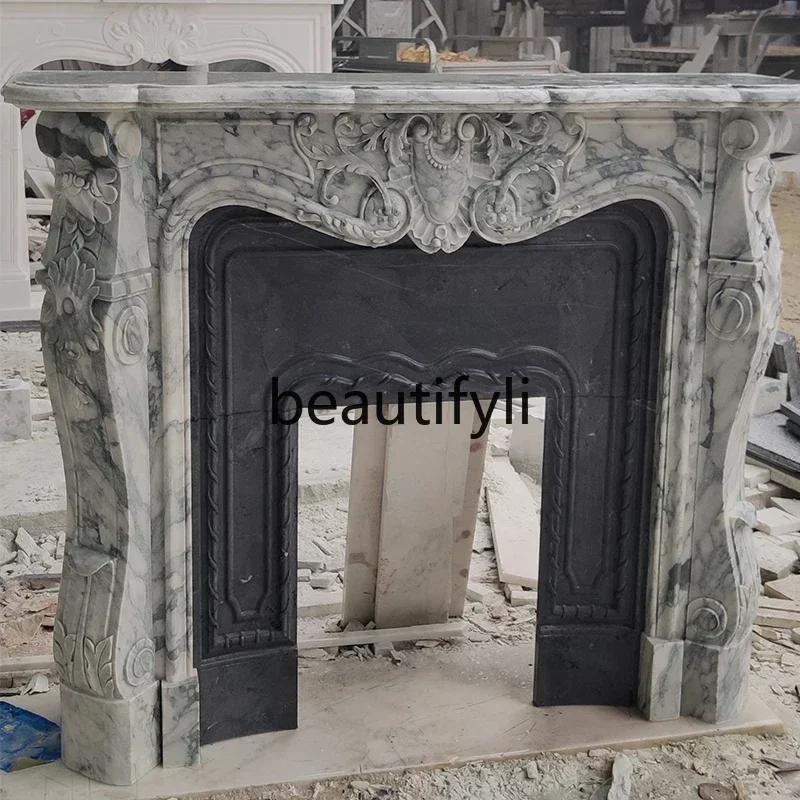 cqy Large white fireplace stone carving fireplace decorative cabinet French marble fireplace custom
