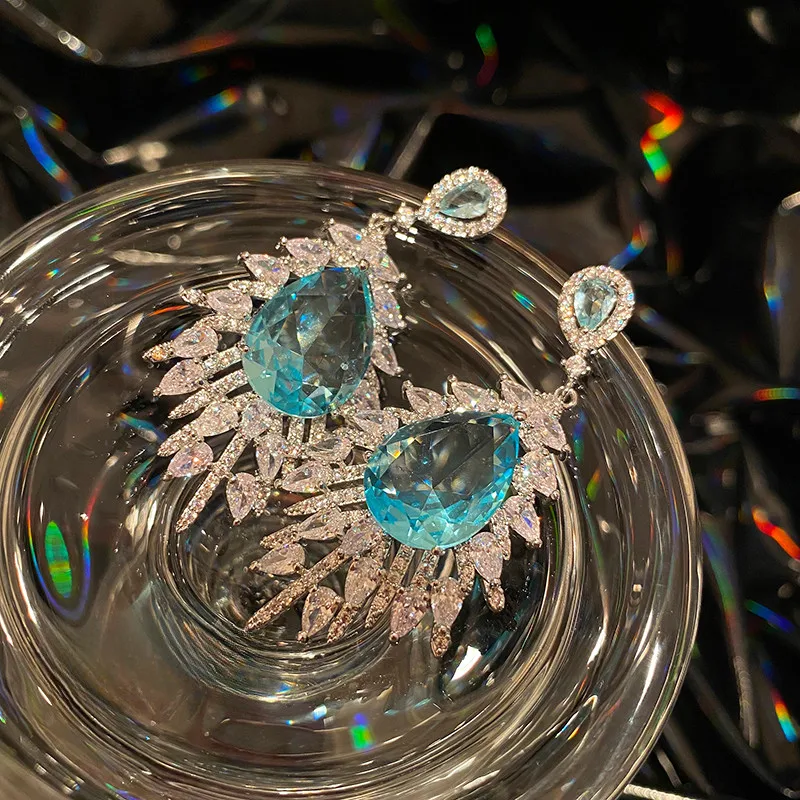 New Blue Zircon Long Exquisite Earrings