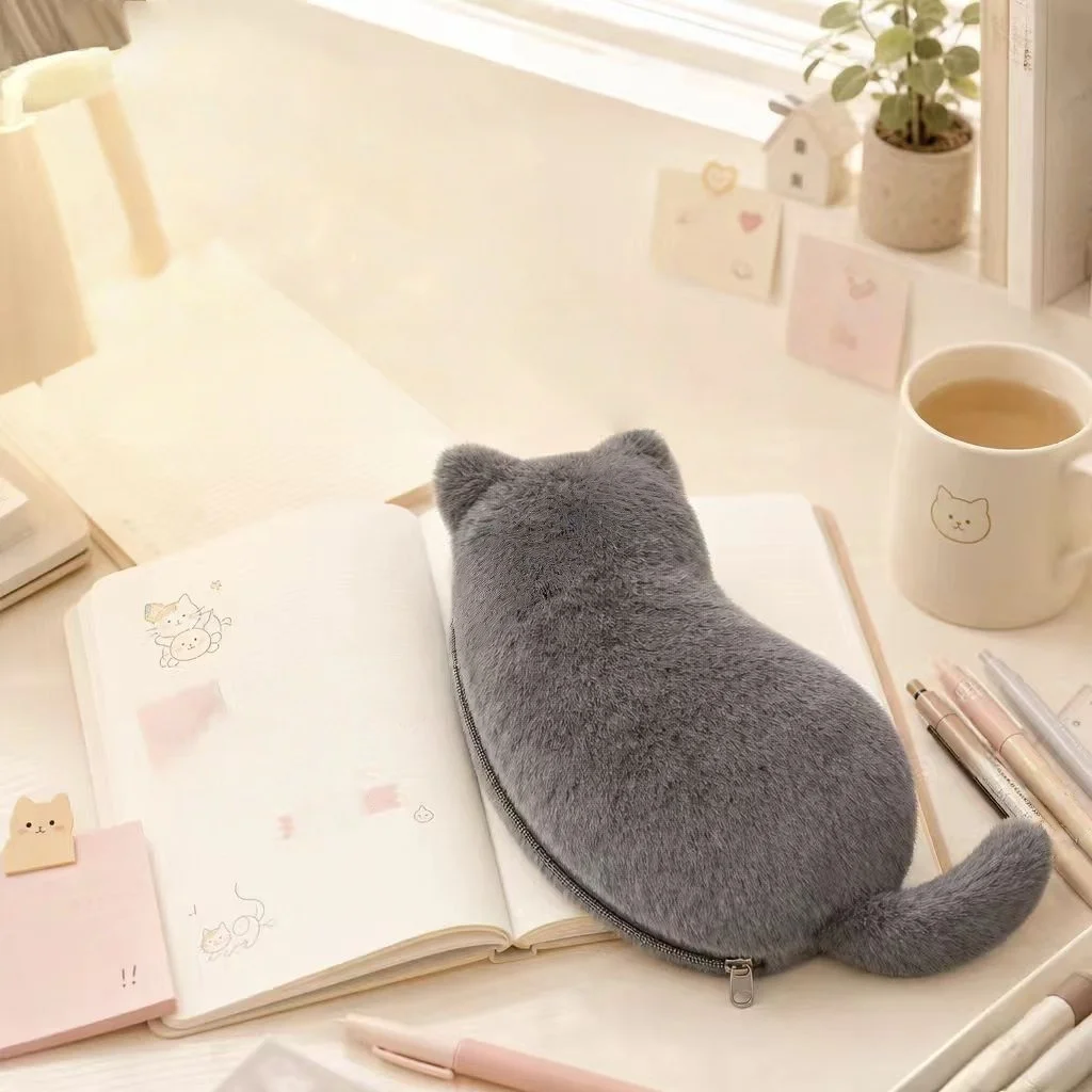 Cute Plush Cat Pencil Cases, Korean Large Capacity Soft Makeup Storage Pouch,great Gift for Christmas Holiday Birthday Occasions