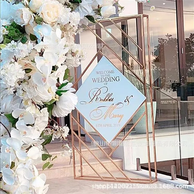 

Gold Geometric Iron Screen Arch Rectangular Frame Decor for Wedding Party Banquet Stage Background Props Gilded
