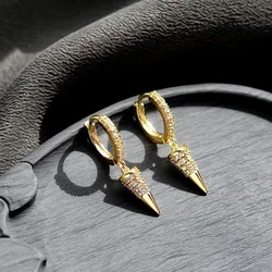 CAOSHI Unique Circular Cone Design Hoop Earrings for Women Intersperse Bling Bling Cubic Zirconia Metal Gold Color Party Jewelry