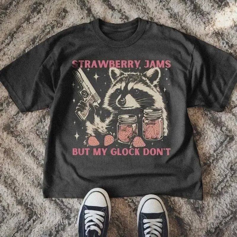 Vintage Strawberry Jams Raccoon T Shirt Retro Trash Panda Classic