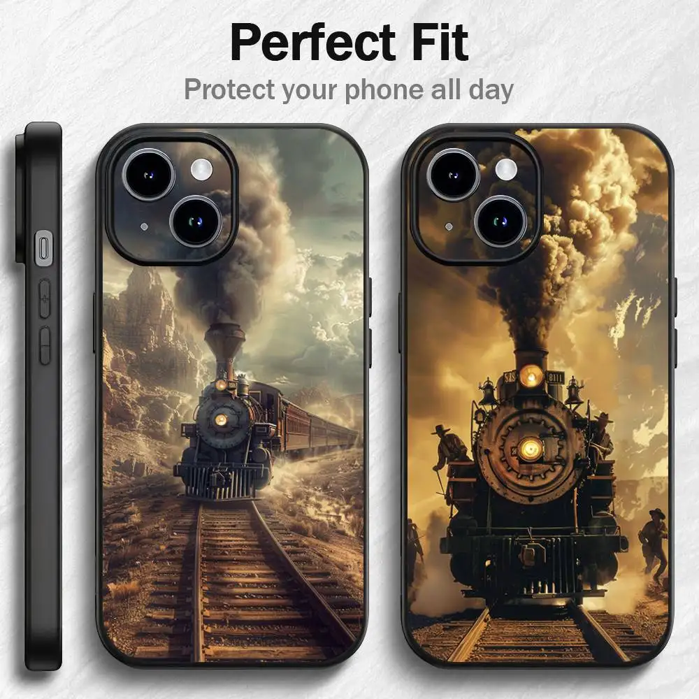 حافظة هاتف فنية للسكك الحديدية على البخار لهاتف آيفون 17 16 15 14 13 12PRO MAX PLUS حافظة صغيرة من مادة البولي يوريثان الناعمة والصديقة للبشرة
