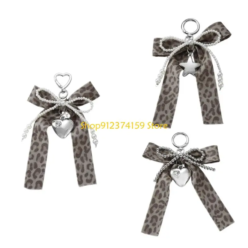 

G5AE Modern Leopard Bows With Heart Star Decoration Alloy Keychain For Fashion Lover