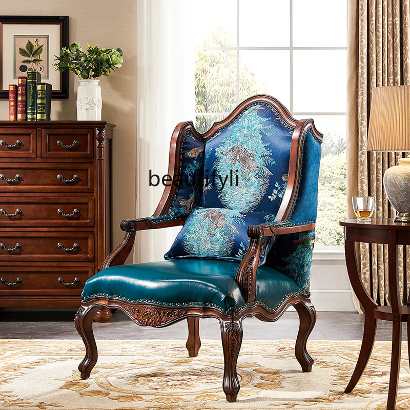 

American solid wood sofa leather tiger chair study office computer chair European leisure negotiation chair