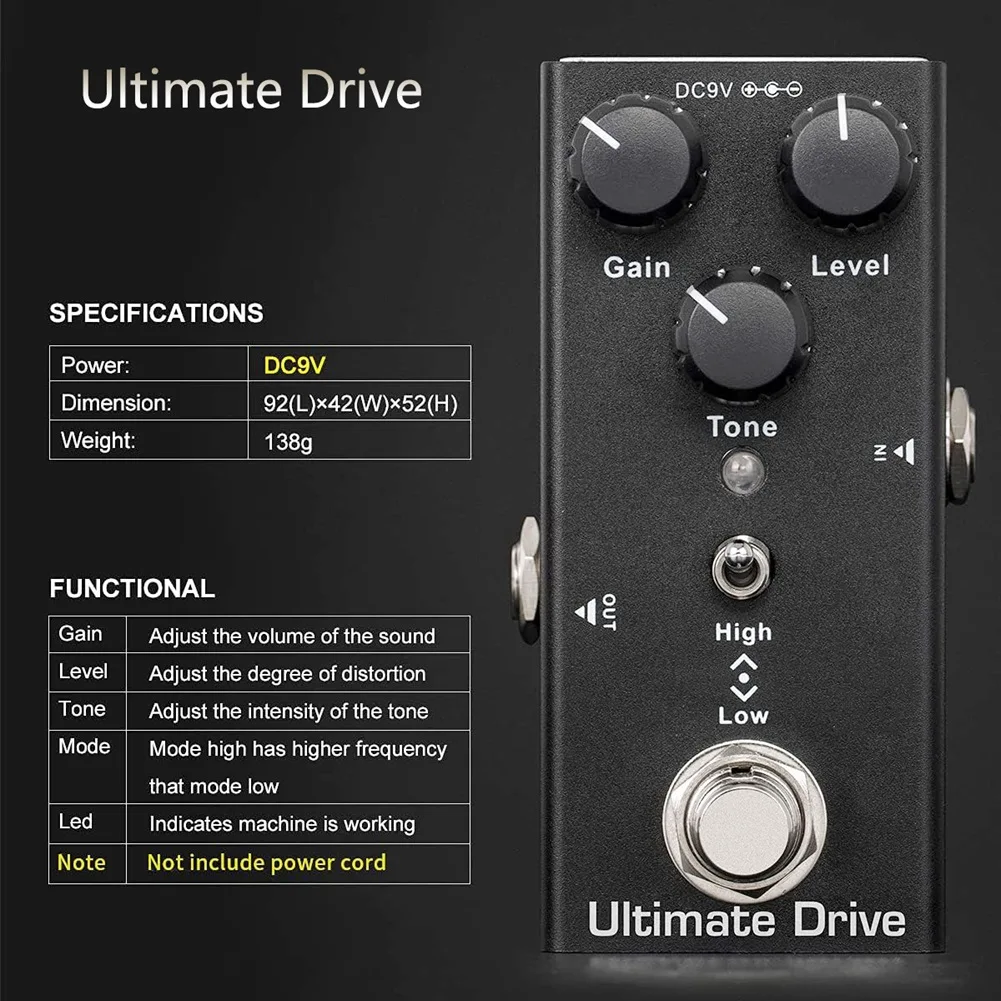 Portable Guitar Effect Pedal Featuring Vintage Overdrive Crunch Distortion Classic Chorus and Digital Delay for Diverse Sound