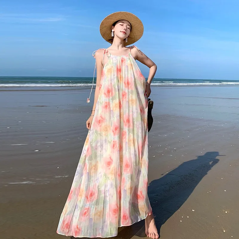 

New Draped Fairy Backless Prom Chiffon Dress Sweet Women Summer Floral Birthday Dress Midi Luxury Holiday Style Evening Clothes