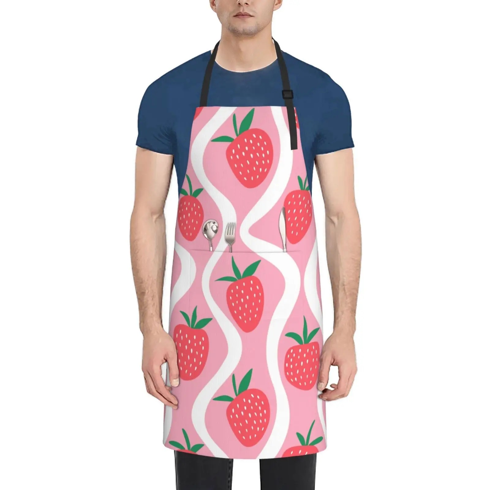 Strawberry Aprons for Women with Pockets Chef Apron Adjustable Neck Strap Kitchen Apron Waterproof Cooking Apron