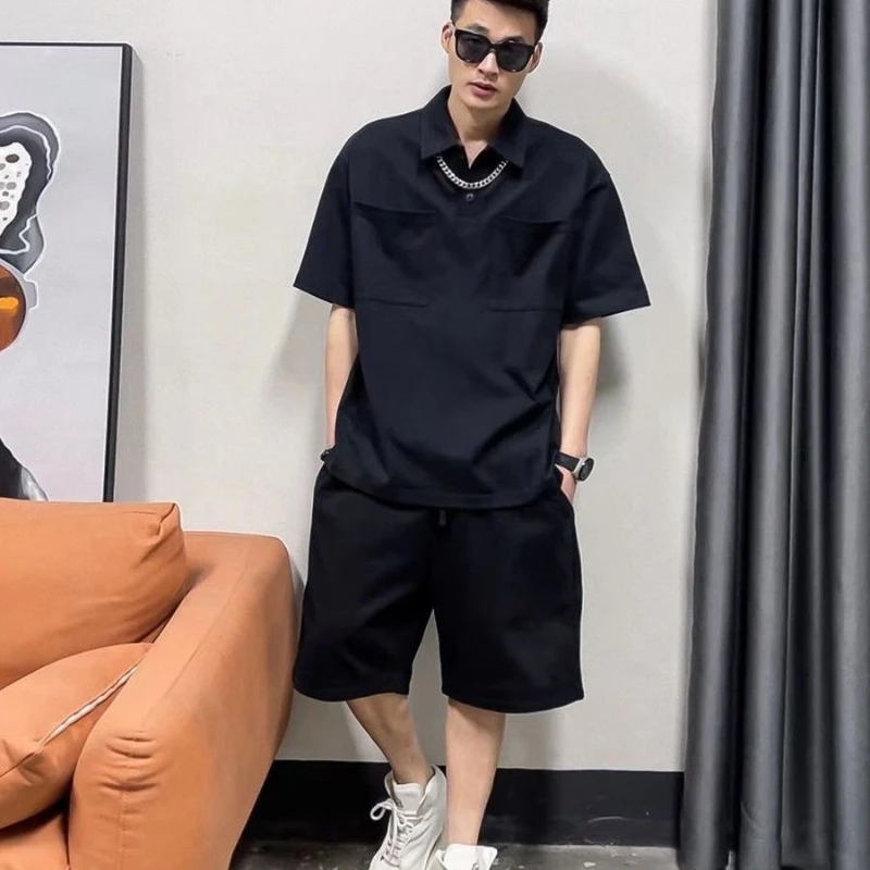 Pockets Patchwork Plus Size Trend Tops Men's Summer Short Sleeve Solid Loose Fashion T Shirts Street Casual Korean Men Clothing