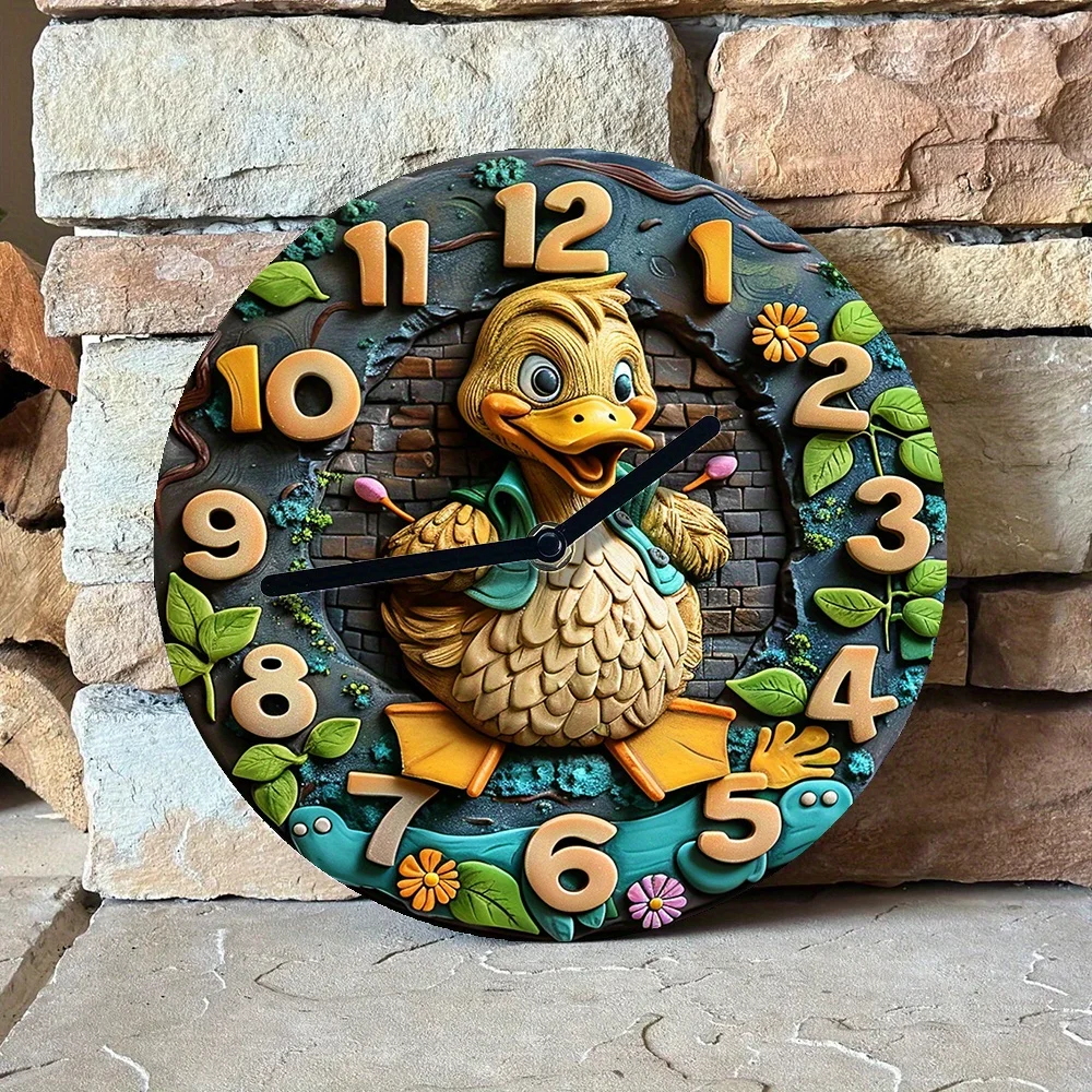 DIY Silent Wall Clock Kit- High-Definition 2D Duck Print,Pet Lovers Autumn Themed Bedroom Decor, Duck Theme Decoration, Ideal