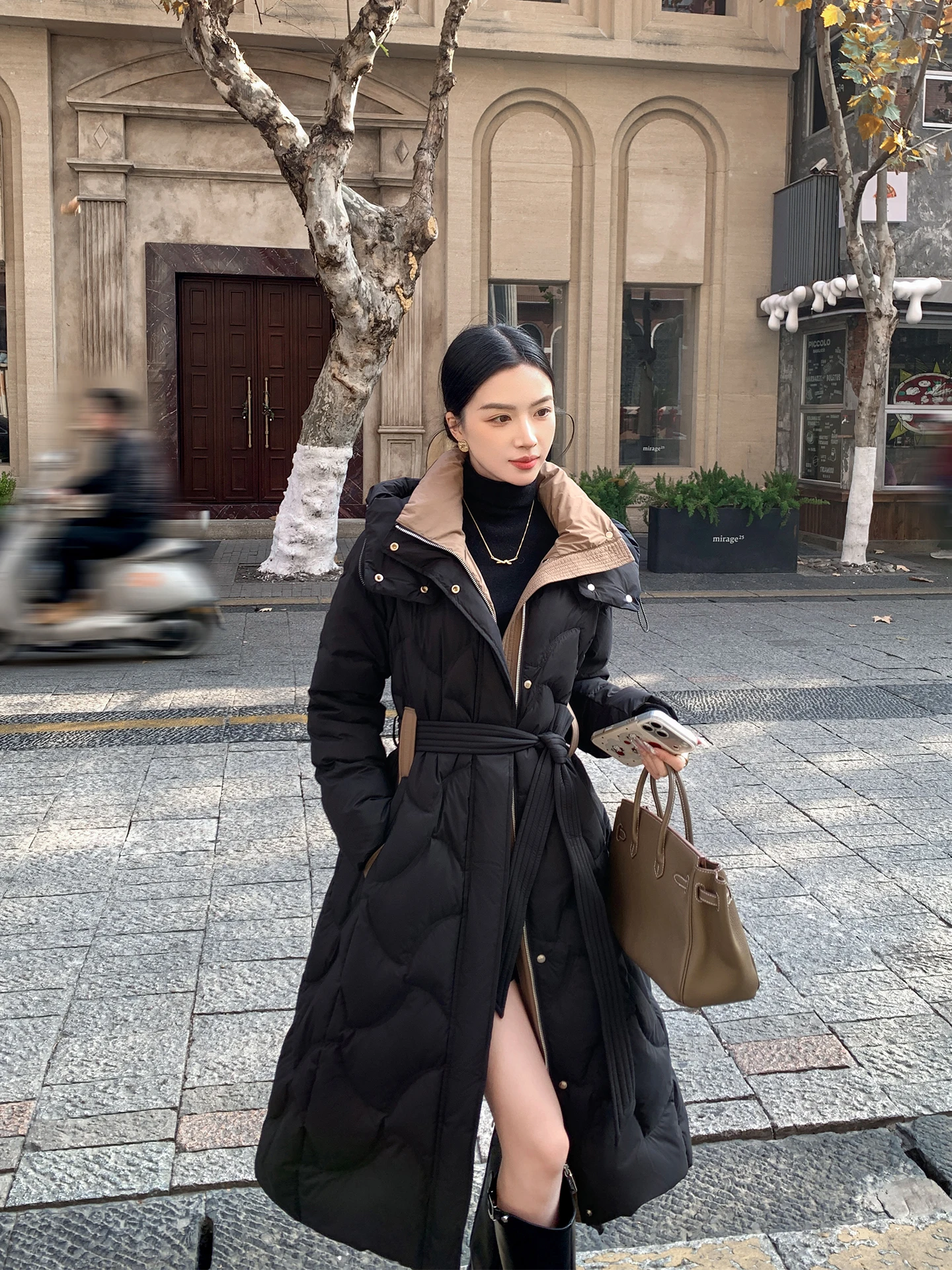 

Binguo Bla Long Hooded down Jaet Women's Winter New Sle High Sensation Slimming Outerwear Warm Thiened Commute Sle