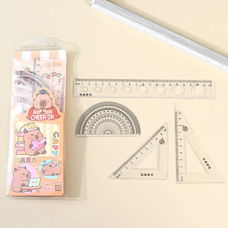 2 Sets Cartoon Ruler Set, Student Stationery Gift, Cute Ruler Children's School Supplies, Triangular Board Four-piece Set