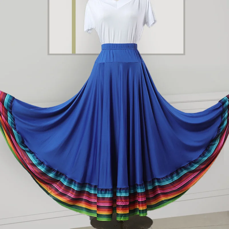 Ethnic Style Dance Half Skirt Rainbow Elastic Big Swing Skirt Modern Dance Ballroom Square Dance Stage Performance clothes