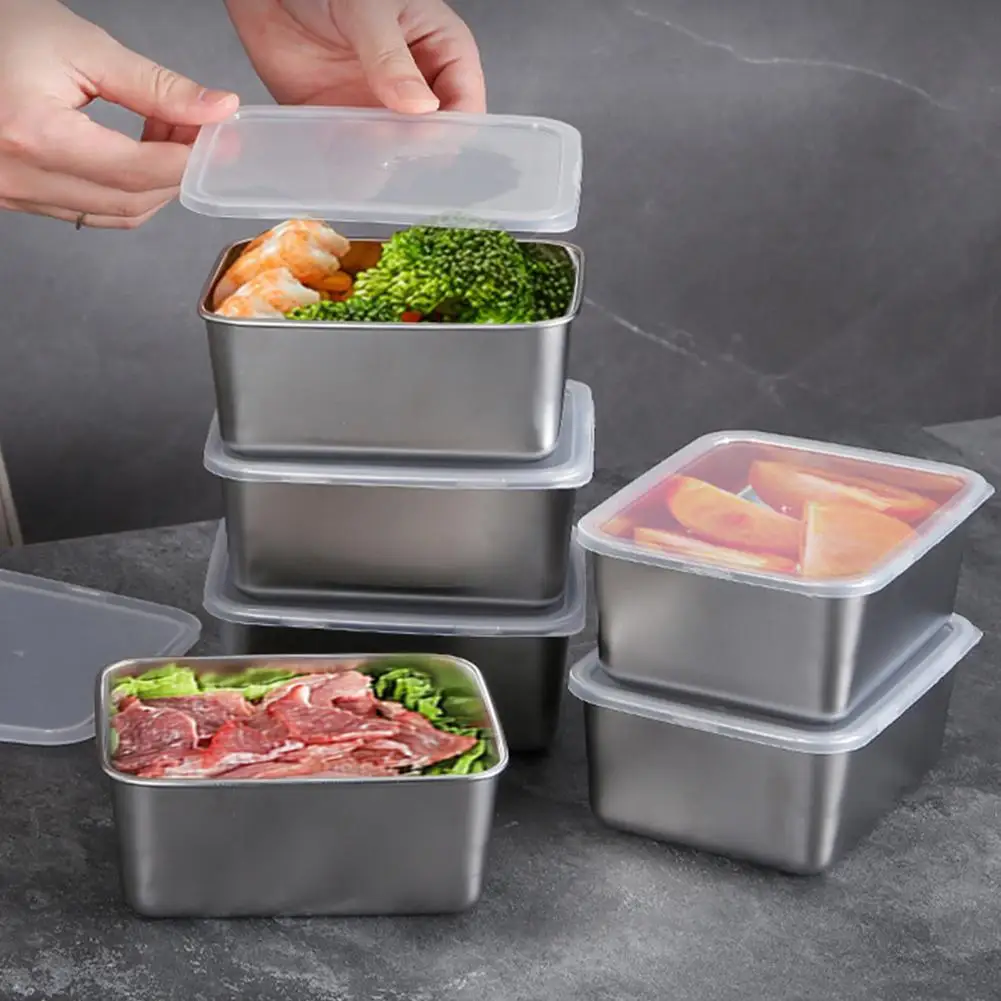 Sealed Food Storage Container Stainless Steel Side Dish with Lid Stable Placement Curved Edge Design Student Bento Box Lunch