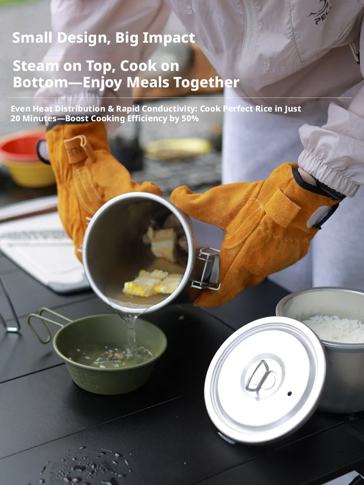 Outdoor multifunctional 1.8L stainless steel cooking pot, portable camping cooking utensil, one person eating integrated type