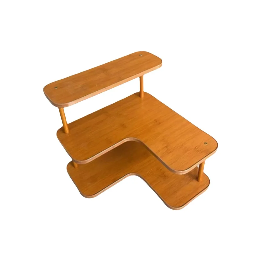 Bamboo Corner Desktop Shelves Rounded Edges L-Shaped Multi-layer Storage Shelf Space Saving Large Capacity Display Stand