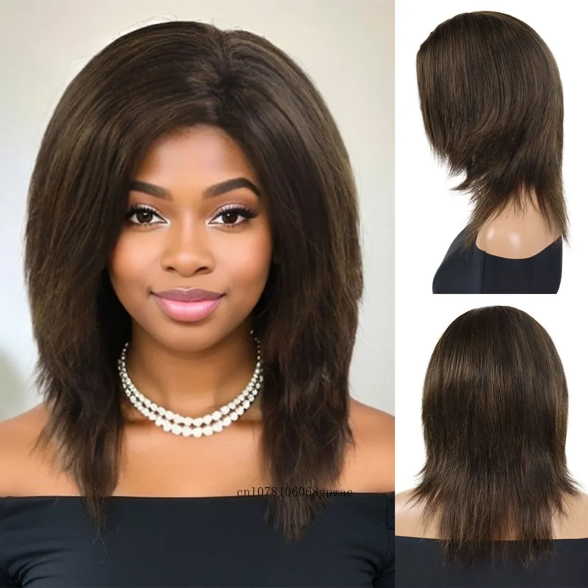 Brown Wig Synthetic Hair Shoulder Length Wigs Smooth Straight Wig for Black Women Heat Resistant Daily Replacement Wig Costume