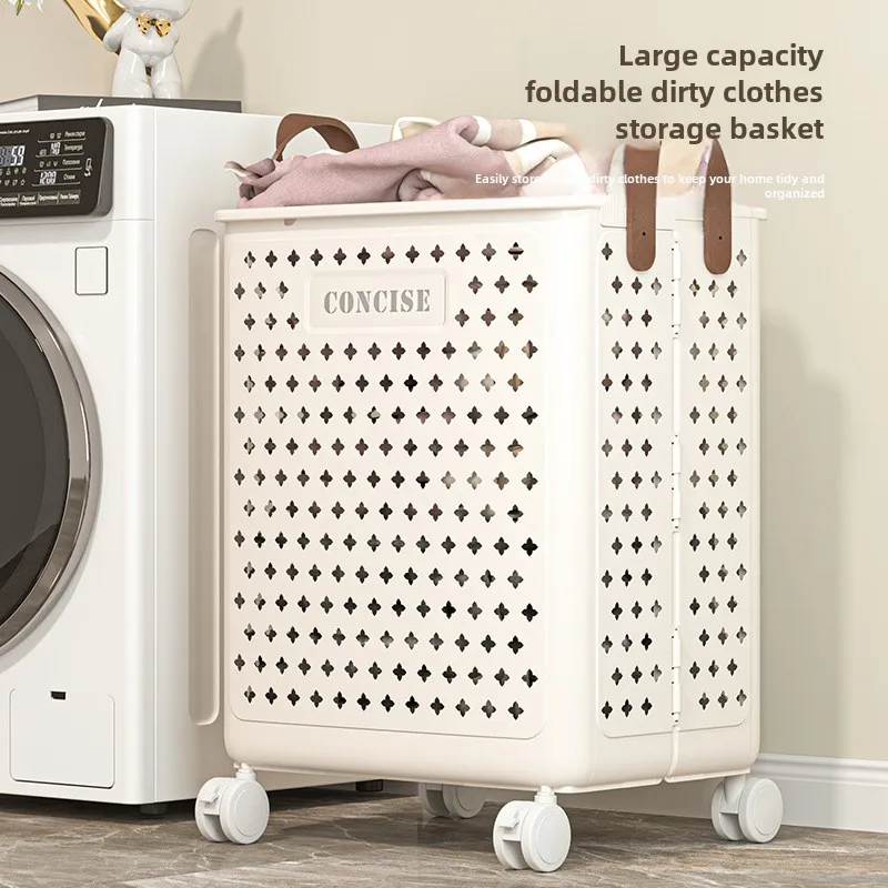 Folding  Basket Multi-Functional Household Large Capacity with Wheels Dirty Clothes Basket Star Hollow Bathroom Storage